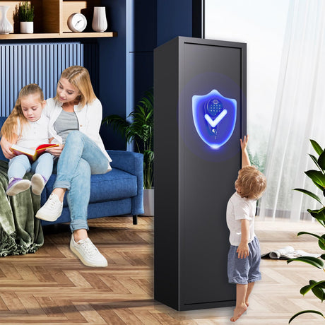 8-12 Gun Safe for Rifles and Pistols,Biometric Fingerprint Lock,No Assembly Required,Fireproof Gun Safe for Home with Removable Gun Shelf,Alarm System,Silent Mode (57"H × 12"D × 14"W) ZZXCBB