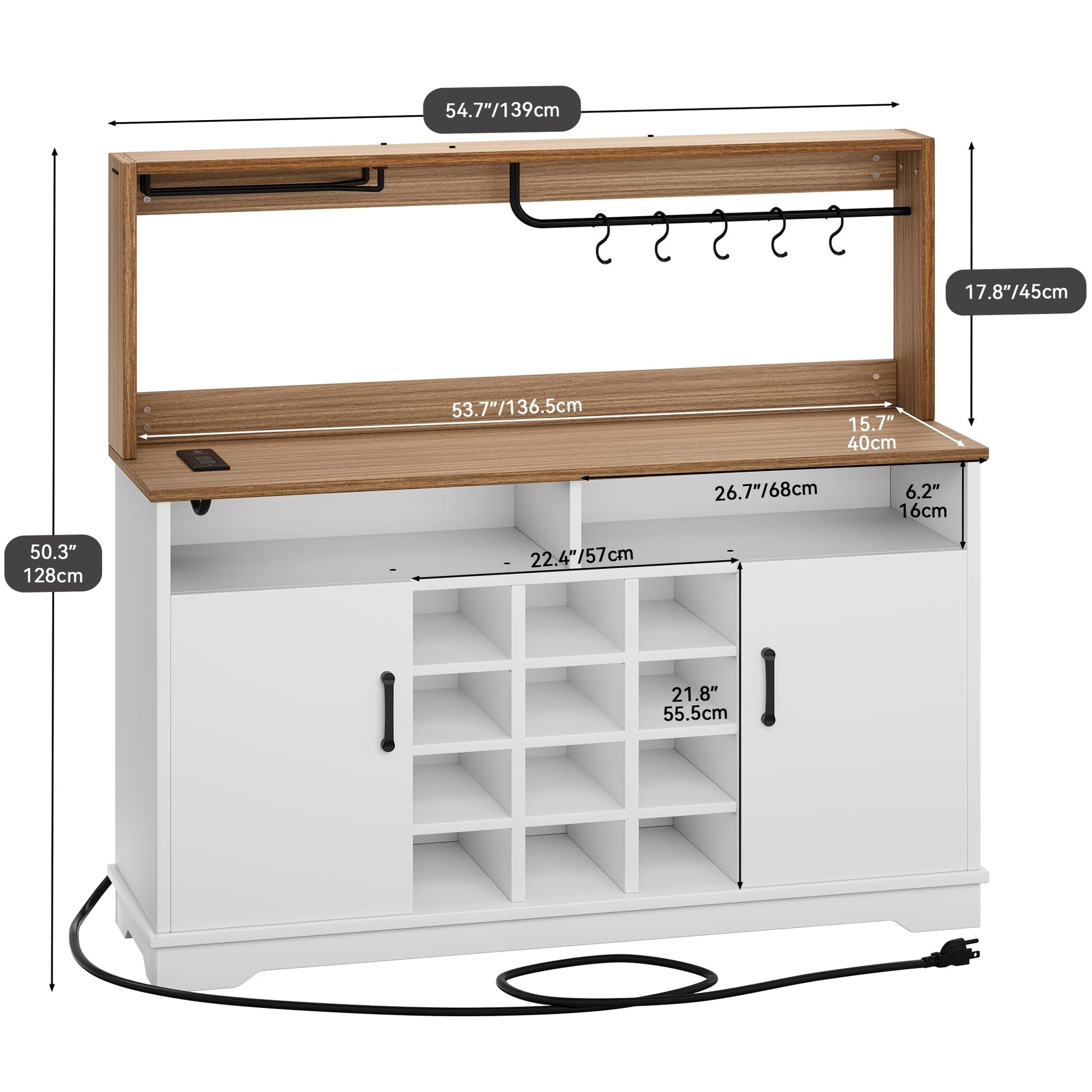 YITAHOME 55" Farmhouse Coffee Bar Cabinet, Wine Buffet Cabinet with Goblet Holder,5 S Hook and 12-Bottle Wine Rack Kitchen Sideboard Buffet Cabinet Storage for Home Dining/Living Room - WoodArtSupply