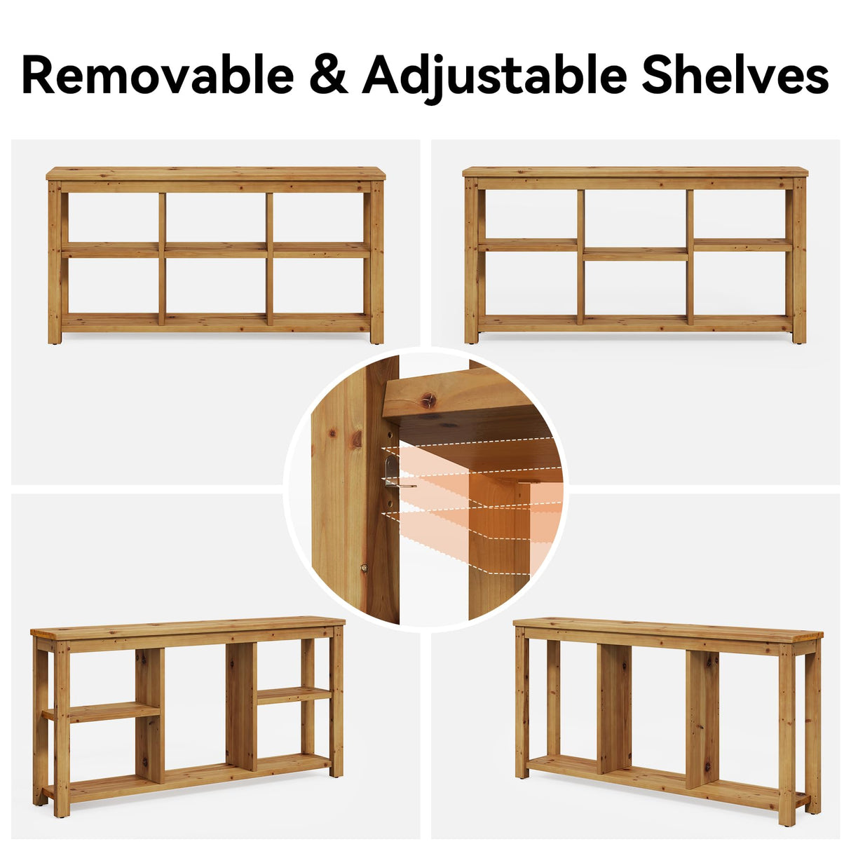 TRIBEWOOD Solid Wood Horizontal Bookcase with Adjustable Shelves, 6 Cubes Storage Organizer Long Bookshelf, Farmhouse Low Cubby Bookcase for Living Room, Home Office, 63 Inches TRIBEWOOD