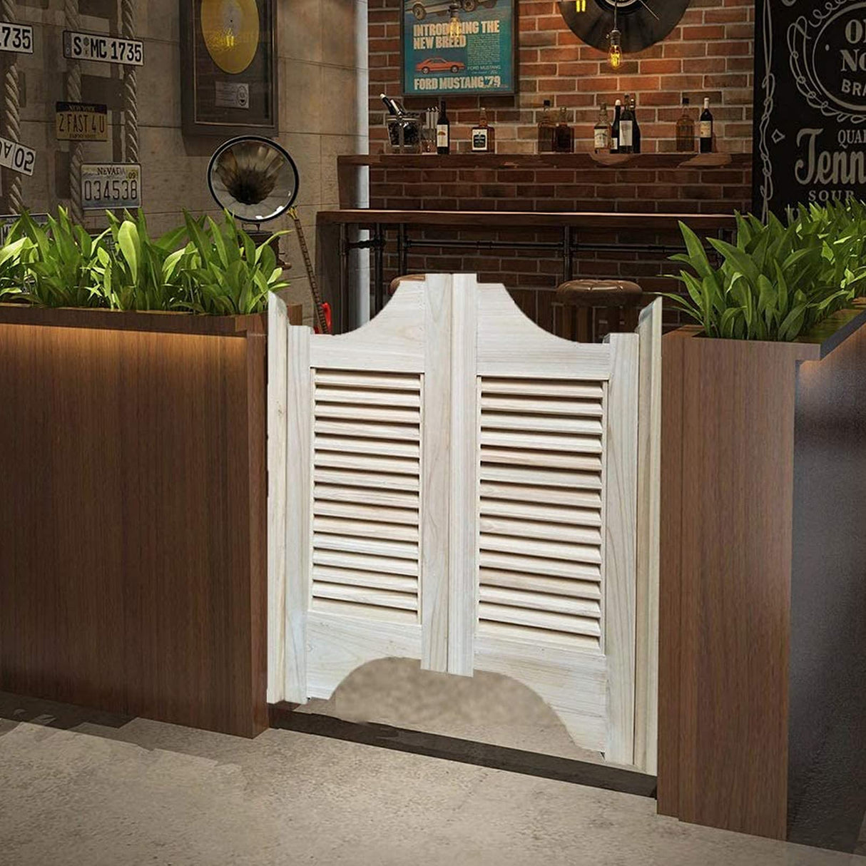 Swinging Cafe Doors,Unfinished Solid Wood Saloon Door Louvered Privacy Screen Partition for Pub Porch Garden,Auto Close Stainless Steel Hinges,Custom Size (W 43in x H 39in) NIANXINN