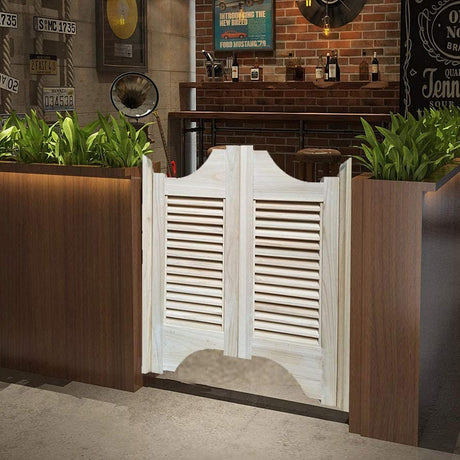 Swinging Cafe Doors,Unfinished Solid Wood Saloon Door Louvered Privacy Screen Partition for Pub Porch Garden,Auto Close Stainless Steel Hinges,Custom Size (W 43in x H 39in) NIANXINN