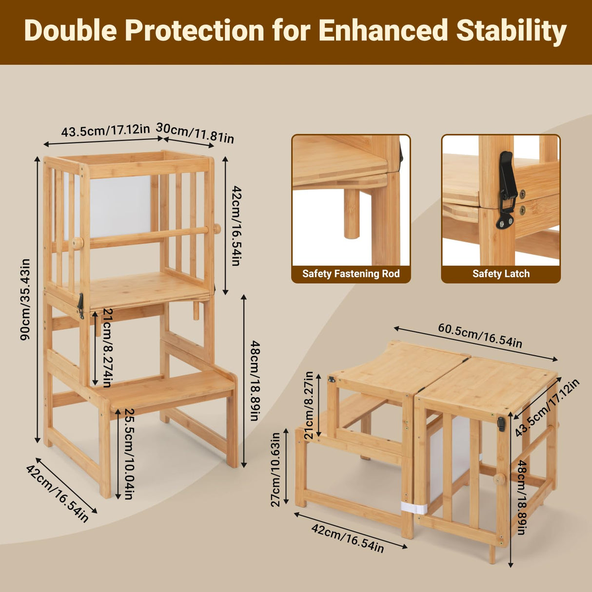 COSYLAND 3-in-1 Toddler Standing Tower with Whiteboard, Kids Kitchen Step Stool Convertible into Desk Table and Chair, Toddler Kitchen Stool Helper with CPC,SOR and CE Certified - Natural COSYLAND