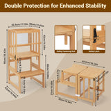 COSYLAND 3-in-1 Toddler Standing Tower with Whiteboard, Kids Kitchen Step Stool Convertible into Desk Table and Chair, Toddler Kitchen Stool Helper with CPC,SOR and CE Certified - Natural COSYLAND