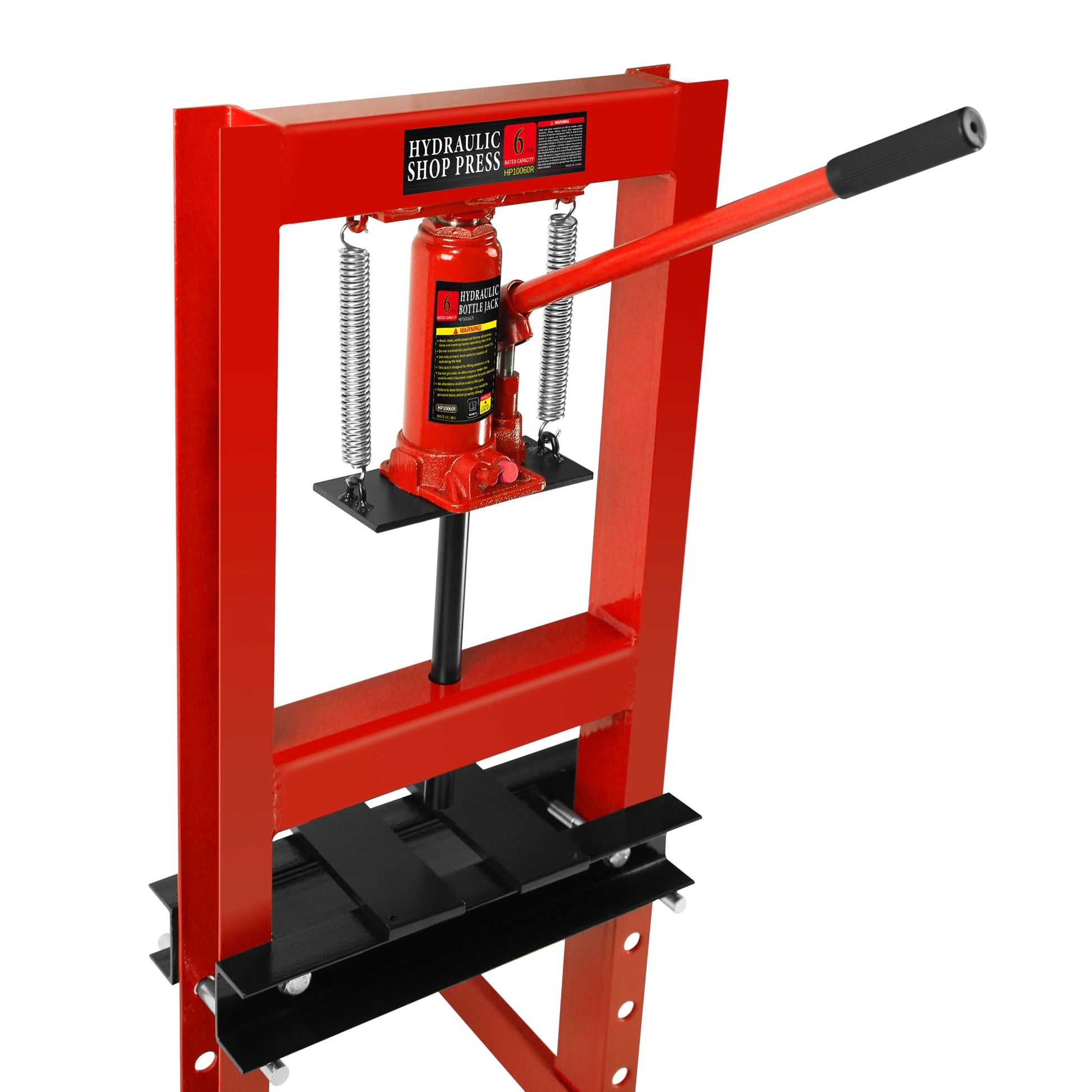 Hydraulic Press, 6 Ton H-Frame Garage Floor Adjustable Shop Press with Stamping Plates to Bend, Straighten, Or Press Parts, Install Bearings & U-Joints - WoodArtSupply