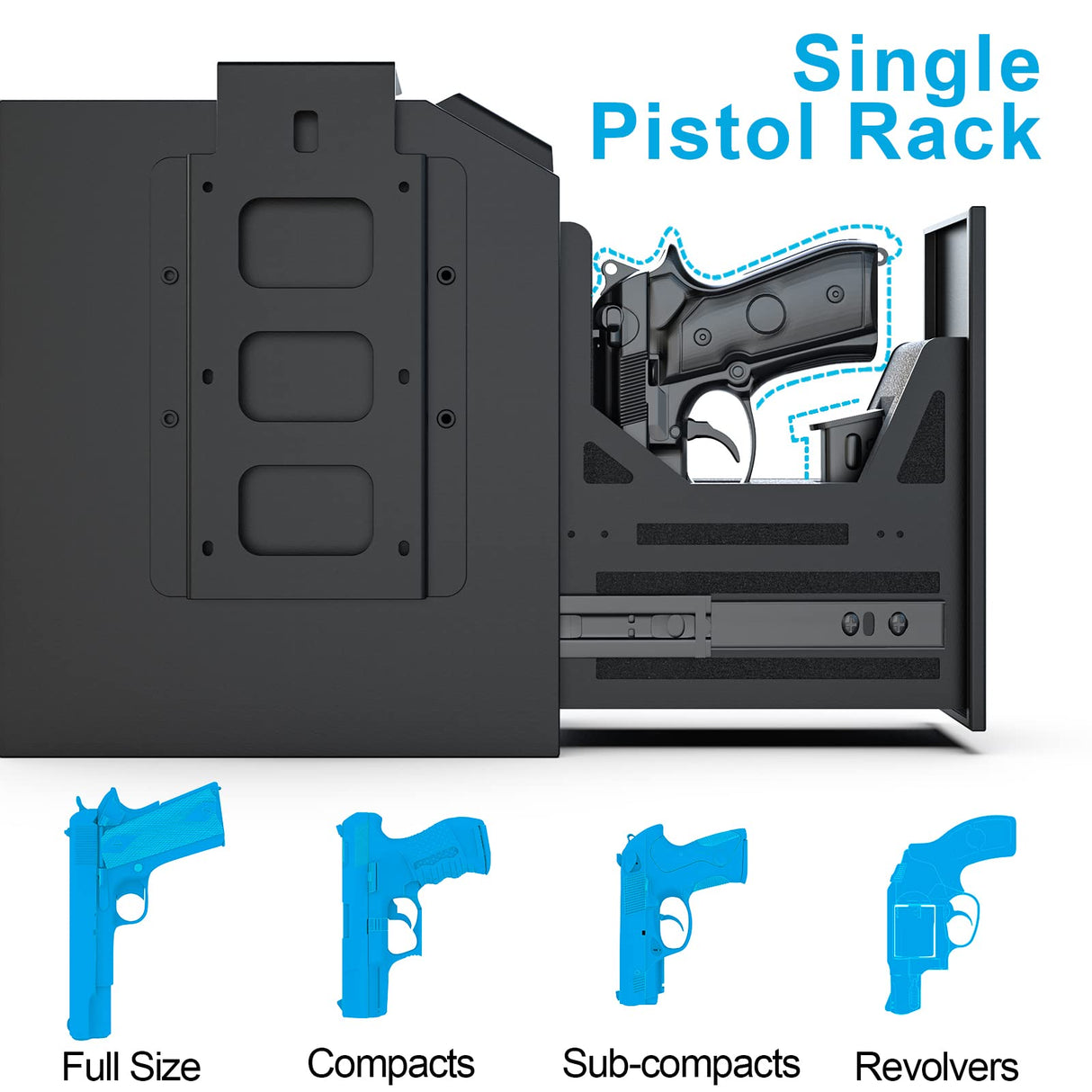 Biometric Gun Safe, Mounted Handgun Safe for Nightstand Bed Side Hidden Gun Storage in Wall Quick Access Bedside Slider Pistols Safes for Handguns with Fingerprint, Keypad, Pistol JNOSFL