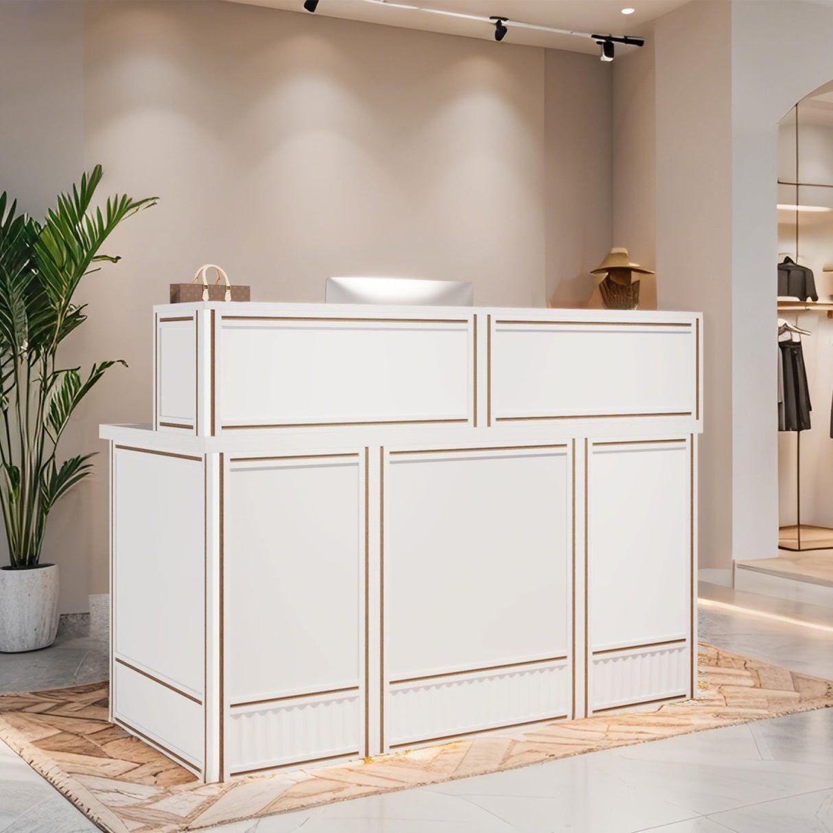 Tribesigns 57" Reception Desk with Counter, Modern Front Desk with Metal Frame, Wooden Retail Checkout Counter for Office, Reception Room, Beauty Salon, Lobby (White) Tribesigns