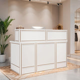 Tribesigns 57" Reception Desk with Counter, Modern Front Desk with Metal Frame, Wooden Retail Checkout Counter for Office, Reception Room, Beauty Salon, Lobby (White) Tribesigns