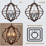 TACDANDM 23'' 6-Light Wood Farmhouse Chandelier for Dining Room Vintage Rustic Oak Brown Pendant Light Fixtures Globe Hanging Ceiling Lighting for Hallway Entryway Foyer Kitchen Living Room Bedroom TACDANDM
