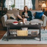 Rectangle Coffee Tables for Living Room, Wood Rectangular Coffee Table, 2 Tier Industrial Modern Center Table with Thickened Tabletop and Metal Frame, 40 inch Long (Black) AntsandAnts