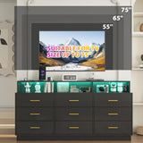 knoworld Black 9 Drawer Dressers for Bedroom, Modern Large Dresser with LED Light and Power Outlet, Wooden Long Dresser, Triple Dresser for Bedroom, Living Room, Entryway, Hallway knoworld