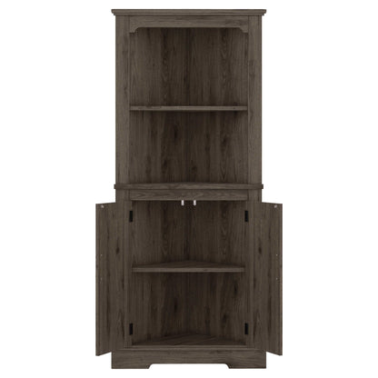 VERYKE 69 Inch Tall Farmhouse Corner Cabinet,Freestanding Storage Cabinet with 2 Doors and 5 Shelves,Wood Corner Storage Cabinet for Kitchen,Bathroom,Living Room,Dark Walnut