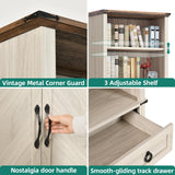 YITAHOME Farmhouse Bookcase with Doors and Drawers, 70" Tall Bookshelf with Storage Shelves, Standing Display Shelf Organizer Rack for Home Office, Living Room, White+Walnut YITAHOME