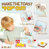 Airlab Wooden Pop-up Toaster Toy Play Kitchen Accessories Play Food Bread, Butter, Poached Egg Cutting Pretend Toys for 3 4 5 Year Old Toddlers Boys Girls Airlab