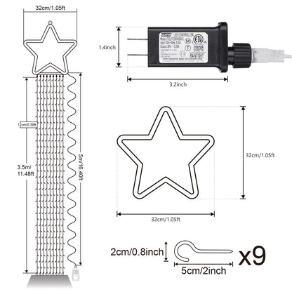 Toodour Christmas Decorations Outdoor Star Lights, 317 LED 10ft X 9 Waterfall Tree Lights with 12" Topper Star, 8 Lighting Modes Outside Christmas Lights for Yard Garden Holiday Decor (White)