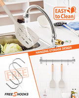 Pack of 2 Silicone Spatula, Non Stick Cooking Utensil Set Wooden Handle Kitchen Turner for Baking Mixing Grilling Serving Food Heat Resistant Non Scratch Hooks Included (Khaki) Badiano