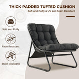Grand patio Outdoor Lounge Chair with Ottoman, Comfy Sling Recliner Chair with Puffy Cushion and Foot Stool, Modern Patio Lounge Set for Porch Deck Garden, Dark Gray Grand patio