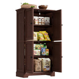 ChooChoo Bathroom Floor Cabinet, Farmhouse Bathroom Storage Cabinet with 4 Doors and Adjustable Shelves, Pantry Cabinet for Living Room, Kitchen, Walnut ChooChoo