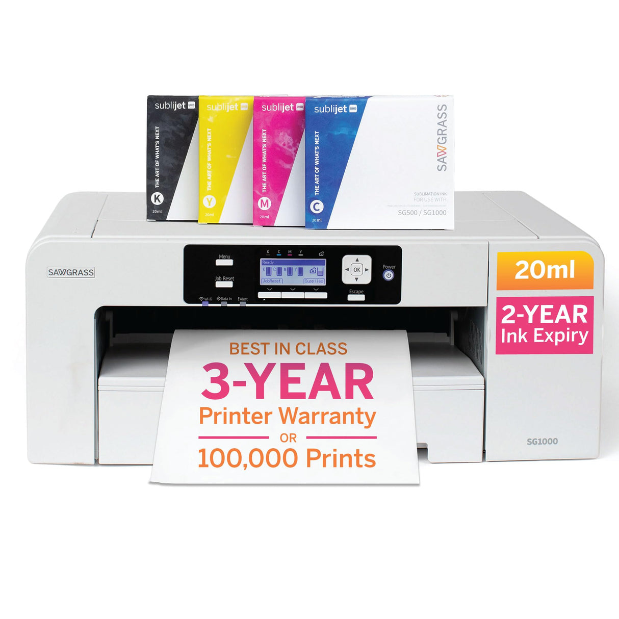 Sawgrass SG1000 Sublimation Printer Starter Bundle | Professional Dye-Sublimation Printer with 20mL SubliJet UHD Inks & TruePix Paper | Prints Up to 11”x17” | Wi-Fi | Auto-Maintenance | Business-Ready Sawgrass