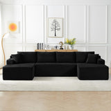 134 Inch Modular Sectional Sleeper Sofa, Boneless Cloud Couch for Living Room, U Shaped 5 Seat Sofa with 2 Storage Pockets& 2 Cup Holders, Free Combination, No Assembly Required (Black) HANXIN