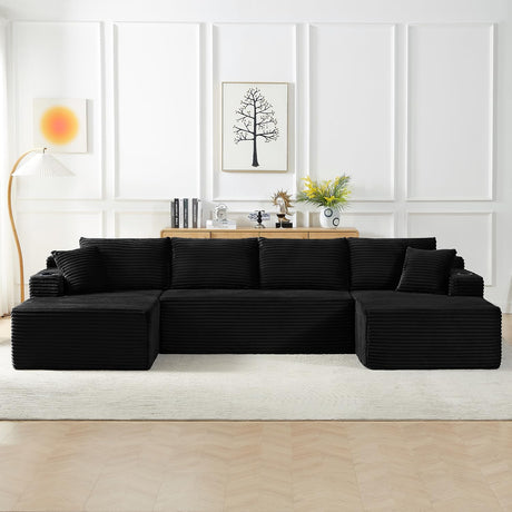 134 Inch Modular Sectional Sleeper Sofa, Boneless Cloud Couch for Living Room, U Shaped 5 Seat Sofa with 2 Storage Pockets& 2 Cup Holders, Free Combination, No Assembly Required (Black) HANXIN