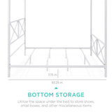 Best Choice Products 4-Post Queen Size Modern Metal Canopy Bed w/Mattress Support, Built-in Headboard, Footboard, Classic, Customizable Design - White Best Choice Products