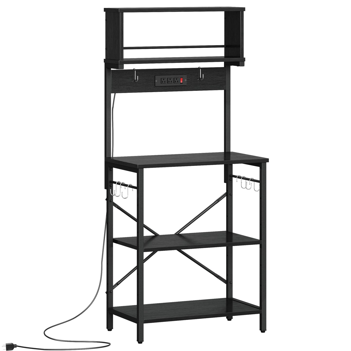 Bestier Rustic Kitchen Bakers Rack with Power Outlets & Adjustable Height - WoodArtSupply