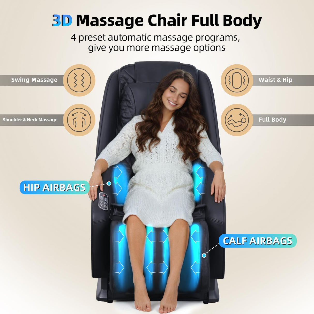 Massage Chair Full Body, Zero Gravity 3D SL-Track Shiatsu Massage Recliner Chair with Auto Modes, Airbag Massage, Wheels for Easy Movement, Compact Design for Quality Comfort, Black Msutree