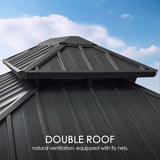 Kozyard Apollo 12’x14’ Hardtop Gazebo, Wooden Coated Aluminum Frame Canopy with Galvanized Steel Double Roof, Outdoor Permanent Metal Pavilion with Netting for Patio, Deck and Lawn (12ft x 14ft) Kozyard