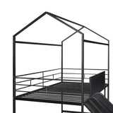 Twin House Loft Beds with Slide and Chalkboard, Low Loft Bed Twin Size, Metal House Bed with Guardrail and Ladder, Metal Twin Size Loft Bed for Kids Teens Girls Boys (Twin, Black) Harper & Bright Designs