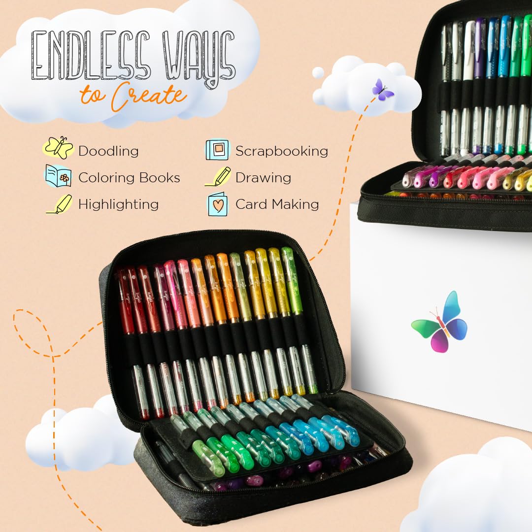 ColorIt Gel Pens Set for Coloring – 192 Pack with 12 Metallic, 12 Neon, 72 Glitter Gel Pens - 96 Refills & 2 Travel Cases - Vibrant Colors for Journaling, Writing, Coloring Books, & Creative Projects ColorIt