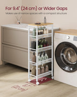 VASAGLE Slim Rolling Cart, 5-Tier Storage Cart, Narrow Cart with Handle, 8.7 Inches Deep, Metal Frame, for Kitchen, Dining Room, Living Room, Home Office, Oak Beige and Classic White ULRC035W09 VASAGLE