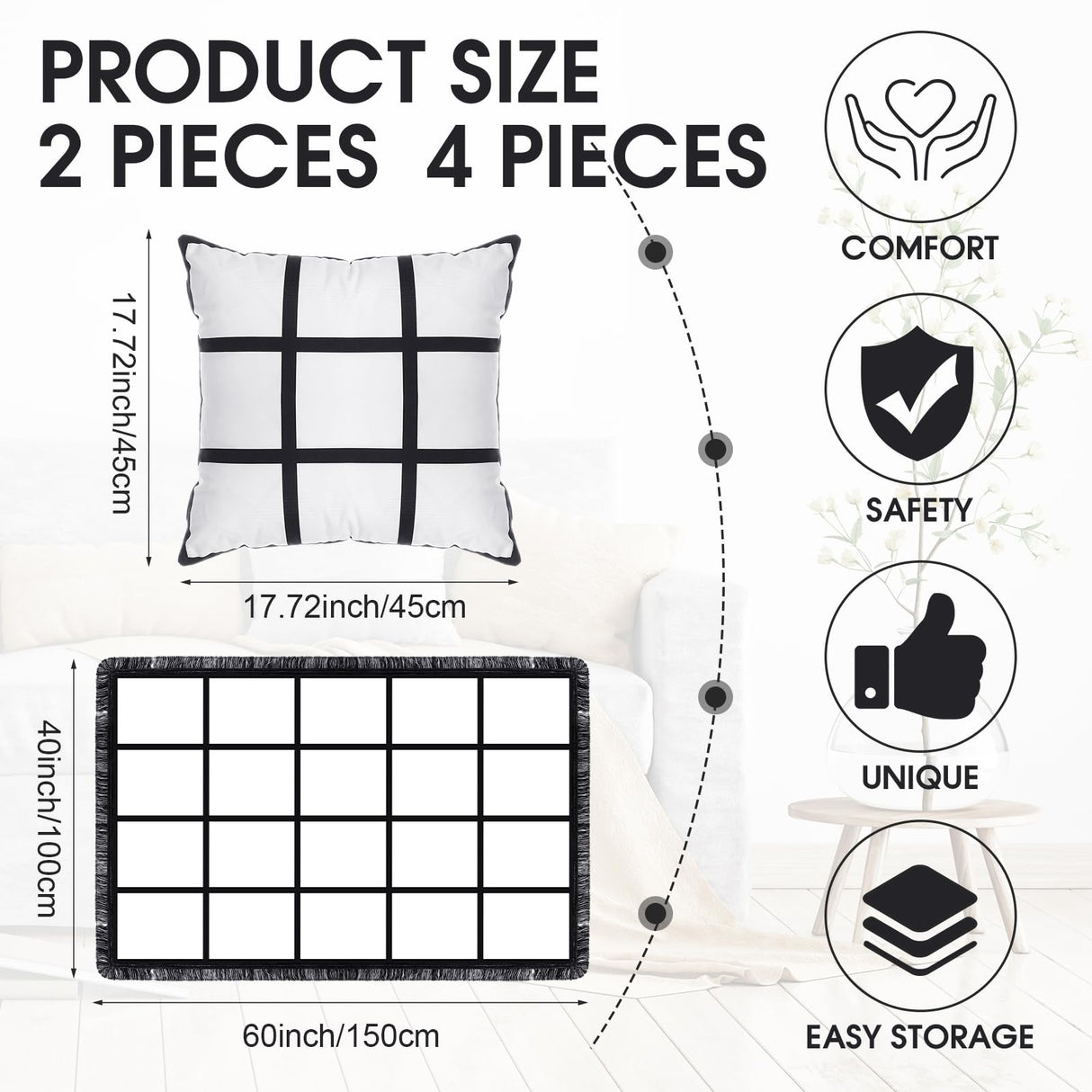 Kinlop 6 Pieces 40 x 60 Inch Sublimation Blank Throw Blankets with 20 Panel and Sublimation Blank Throw Pillow Cases Cushion Cover with 9 Panel Sublimation Supplies for DIY Heat Press Home Decor Kinlop