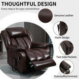 EZZUP Power Lift Chairs for Elderly, Dual Motor Oversized Recliner with 8-Point Vibration Massage and Lumbar Heating, Genuine Leather Electric Recliner Chairs, Antique Brown Recliner EZZUP