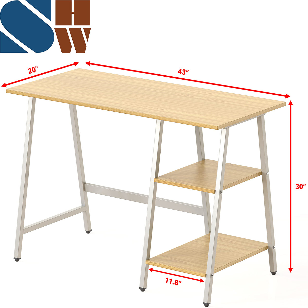 SHW Trestle Home Office Computer Desk, Oak SHW