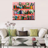 Bookshelf Book Theme Pink Library Paint by Numbers Kits for Adult Paint by Numbers Boho Painting Kits on Canvas with Brushes and Acrylic Pigment for Home Wall Decor Without Framed 16''W x 20''H Aihonmin