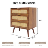 QHITTY Drawer Dresser Set of 2, Rattan Chest of Drawers with 3 Drawers Dresser, Accent Storage Cabinet Modern Bedside Table for Living Room, Bedroom, Entryway (Walnut) QHITTY