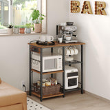 MAHANCRIS Bakers Rack with Power Outlet, Microwave Stand with Adjustable Mesh Rack, Coffee Bar Station, Kitchen Storage Racks with 6 S Hooks, for Kitchen, Dining Room, Rustic Brown and Black BRHR80E01 MAHANCRIS