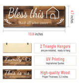 4 Pieces Home Wall Signs, THIS IS US/TOGETHER/BLESS THIS HOME/FAMILY Wall Decor For Living Room Bedroom, Rustic Wooden Farmhouse Wall Art , 4.7 x 13.8 Inch(Brown) Joyhawk