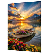 hyzsj 5D Lake Boat Diamond Art Painting,Large Diamond Painting Kits for Adults Sunset,DIY Full Drill Crystal Rhinestone Arts,Gem Art Painting with Diamond Home Wall Decor(27.5 X 15.7inch) hyzsj