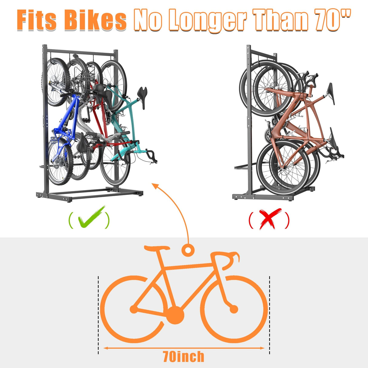 TORACK Garage Freestanding Hanging Bike Stand for Garage, Heavy Duty 4 Bikes Vertical Bike Storage Stand Floor Bike Storage Rack TORACK