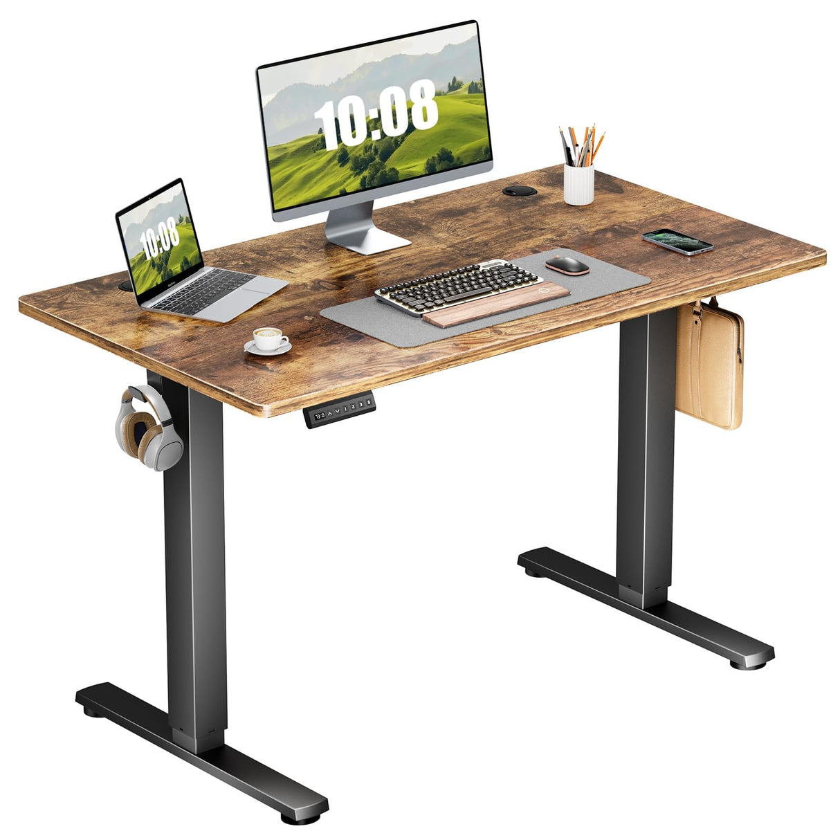 Sweetcrispy Electric Standing Desk - 40 x 24 inch Adjustable Height Sit to Stand Up Desk with Splice Board, Rising Home Office Computer Table with 2 Hook and Wire Hole for Work Sweetcrispy