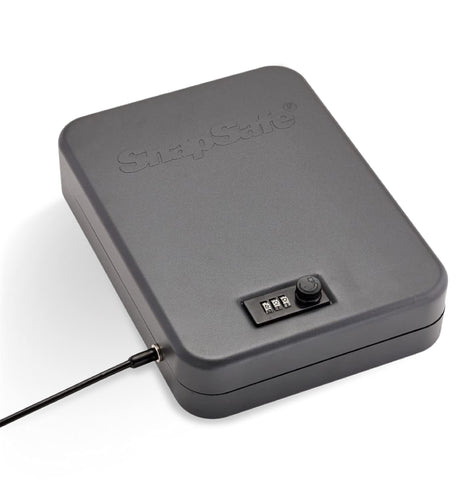 SnapSafe Portable Combination Lock Box for Guns and Valuables - Includes Lock Box (with 3-Digit Combination Lock) and Patented Security Cable - An Ideal Car Gun Safe - Large, 9.5 x 6.5 x 1.75 Inches SnapSafe