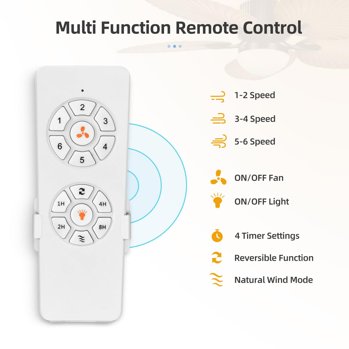 YITAHOME Tropical Ceiling Fan with LED Light and Remote, 52 Inch Outdoor Palm Leaf Fan for Patio with Memory Function, 5 Leaf Blades, Reversible DC Quiet Motor, for Porch, Farmhouse, Indoor YITAHOME