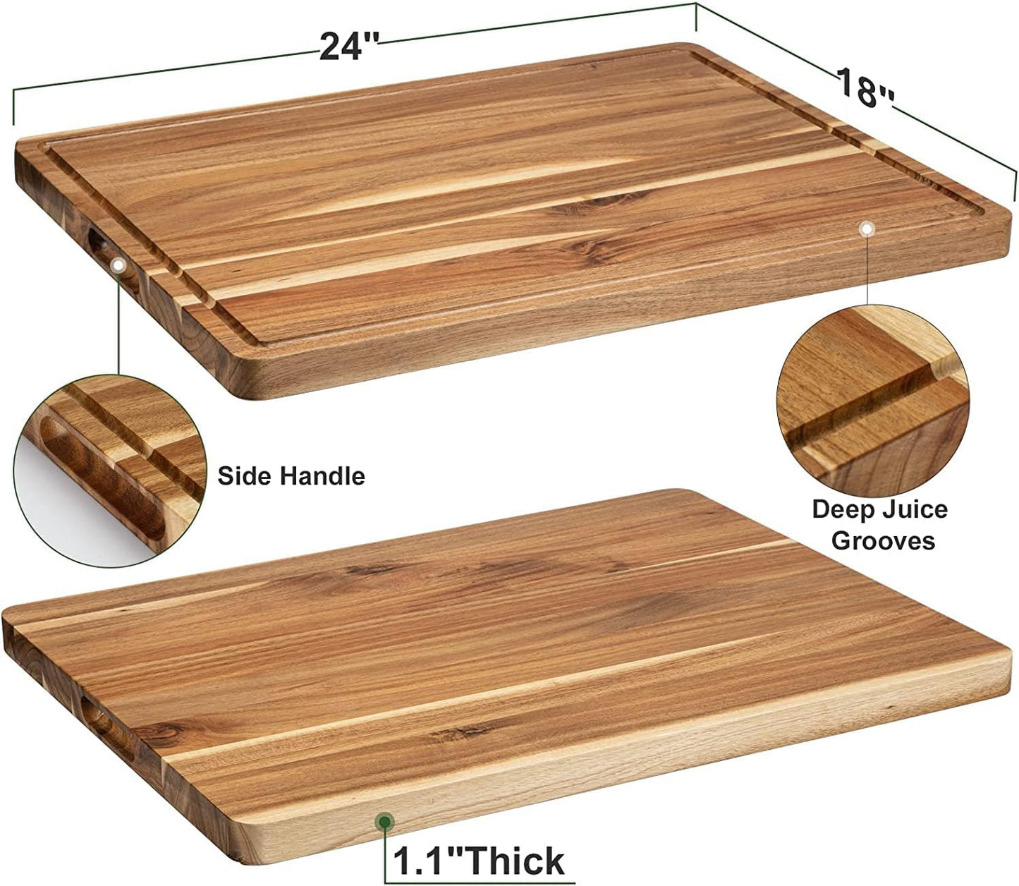 GAOMON Acacia Extra Large Wood Cutting Board, 1.2 Inches Thick Butcher Block, Reversible Wooden Kitchen Block, over Stove Cutting Board, with Side Handles and Juice Grooves, 24 x 18 Inch