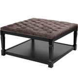 Polarisys Storage Ottoman Bench, 35 Inch Ottomans with Storage, Coffee Table Ottomans for Living Room Large Ottoman Bench Square Coffee Table with Wooden Shelf Brown Polarisys