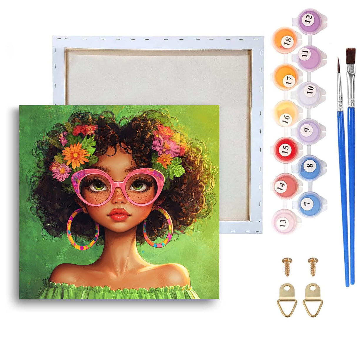 Ginfonr Framed Paint by Numbers Kit for Adults, African Women Acrylic Painting on Canvas, African Oil Painting for Beginner with Brushes, Adults Paint-by-Number for Home Wall Decor (8x8inch) Ginfonr