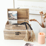 DECOR4SEASON Wooden Box Set of 2 - Rustic Farmhouse Decorative Boxes with Hinged Lid and Carved Design DECOR4SEASON