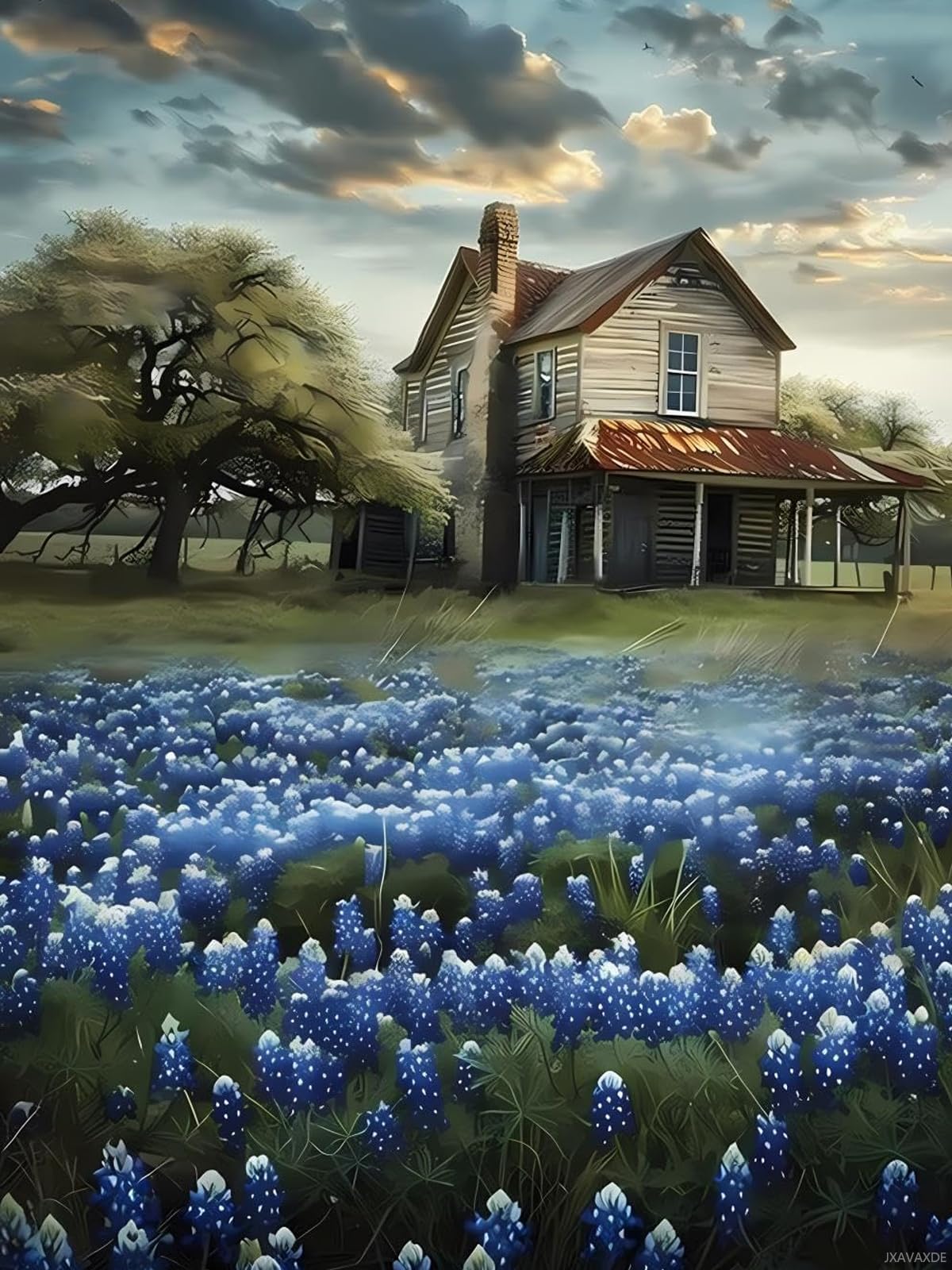 DIY 5D Diamond Painting Kits for Adults Diamond Art Bluebonnets On Field Rhinestone Diamond Embroidery Field Craft Kits for Living Room Bedroom Wall Decor Gift 12x16 inch JXAVAXDE