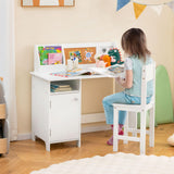 HONEY JOY Kids Desk and Chair Set, Wooden Children School Study Table and Chair w/Whiteboard, Hutch, Storage Shelves, Student Writing Desk Computer Workstation for Bedroom, 3+ Years Old (White) HONEY JOY