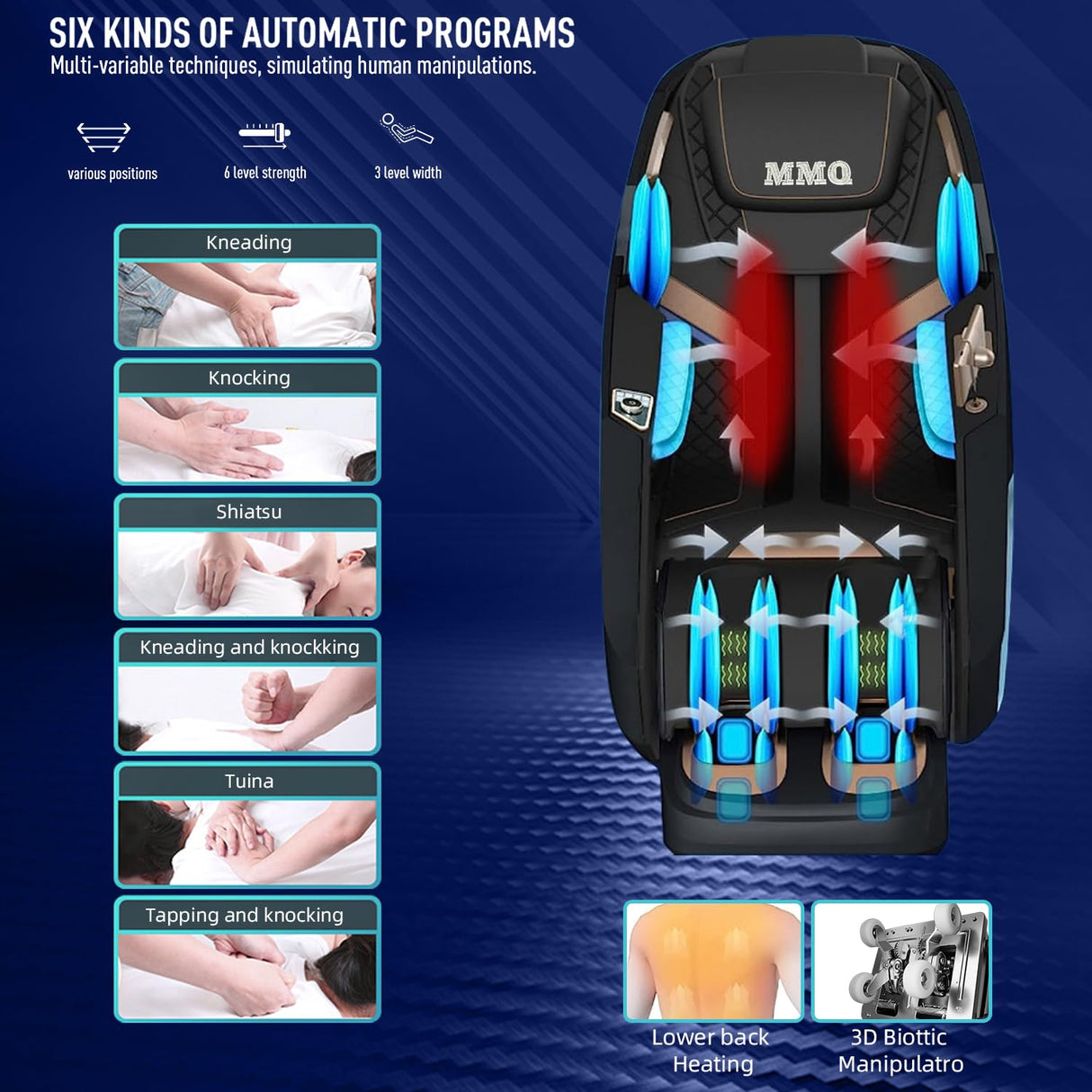 MMQ Massage Chair Zero Gravity Full Body, SL Track Electric Shiatsu Recliner with Foot Rollers,Yoga Stretching, Bluetooth, Built-in Heat Therapy Air Massage System -Plug and Play MMQ